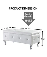 White Faux Leather Ottoman with Crystal Buttons