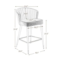 Gray Velvet Counter Height Stool with Gold Tipped Legs