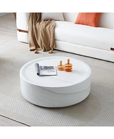 Streamdale Furniture Modern Round Marble Coffee Table, White, No Assembly