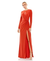 Mac Duggal Women's Ieena Long Sleeve Keyhole Draped Gown