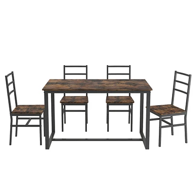 Simplie Fun Five-Piece Set Table And Chair With Backrest, Industrial Style, Solid Structure