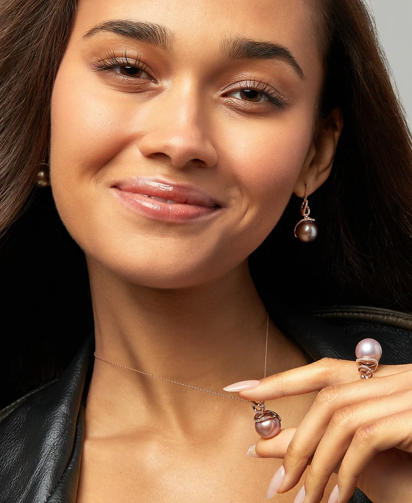 Honora Pink Cultured Ming Pearl (12mm) & Diamond (1/8 ct. t.w.) Drop Earrings in 14k Rose Gold