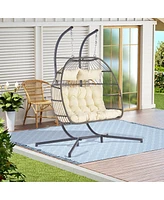 2 Person Outdoor Rattan Hanging Chair Patio Wicker Egg Chair
