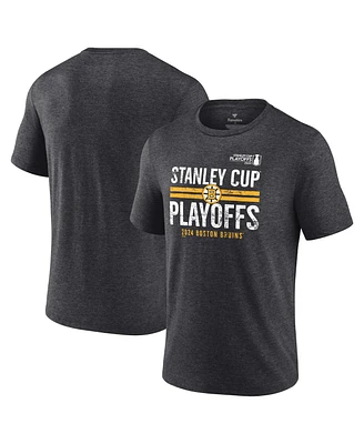 Fanatics Men's Heather Charcoal Boston Bruins 2024 Stanley Cup Playoffs Crossbar Tri-Blend T-Shirt