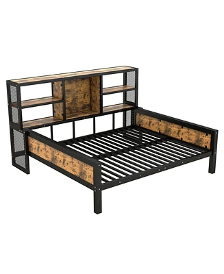Simplie Fun Full Size Cabin Daybed With Storage Shelves, Metal