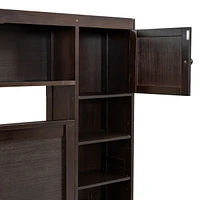 Queen Wooden Bed With All-In-One Cabinet, Shelf And Sockets