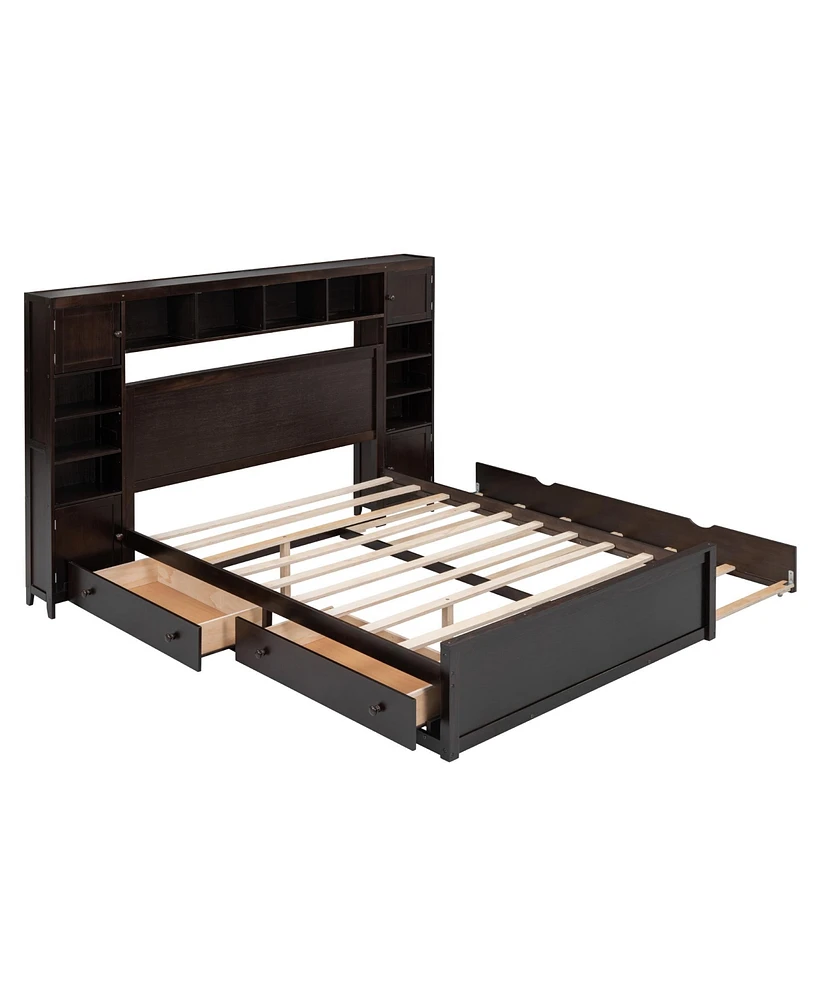 Simplie Fun Queen Wooden Bed With All-In-One Cabinet, Shelf And Sockets