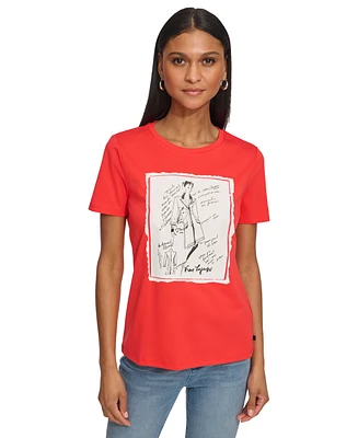 Karl Lagerfeld Paris Women's Fashion Sketch Girl Graphic T-Shirt