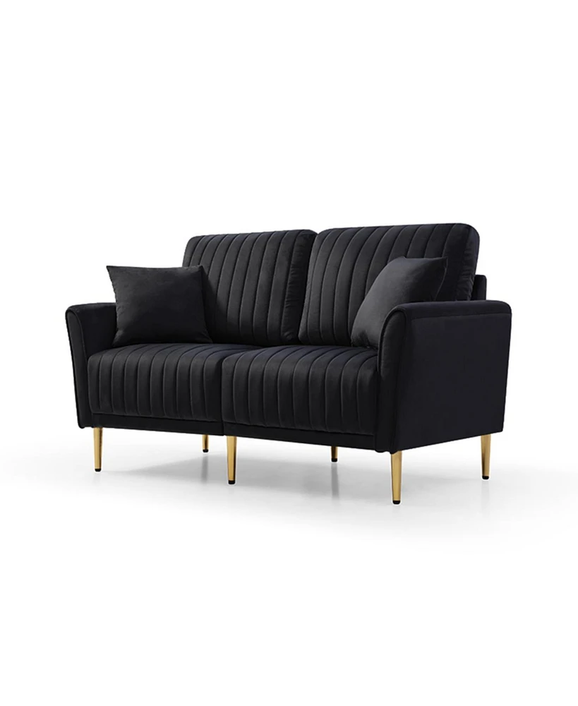 Simplie Fun Black Velvet 2-Seater Sofa with Metal Legs