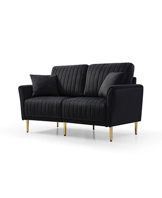 Simplie Fun Black Velvet 2-Seater Sofa with Metal Legs