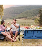 Gymax Folding Camping Table Aluminum Height Adjustable w/ Storage Organizer Dark Blue