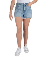 Indigo Rein Juniors' Cotton High-Rise Rhinestone Frayed Shorts