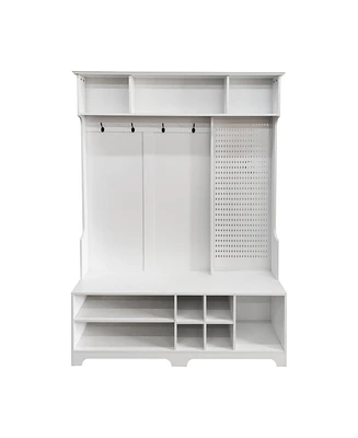 Streamdale Furniture White Hall Tree with Shoe Bench and Coat Rack