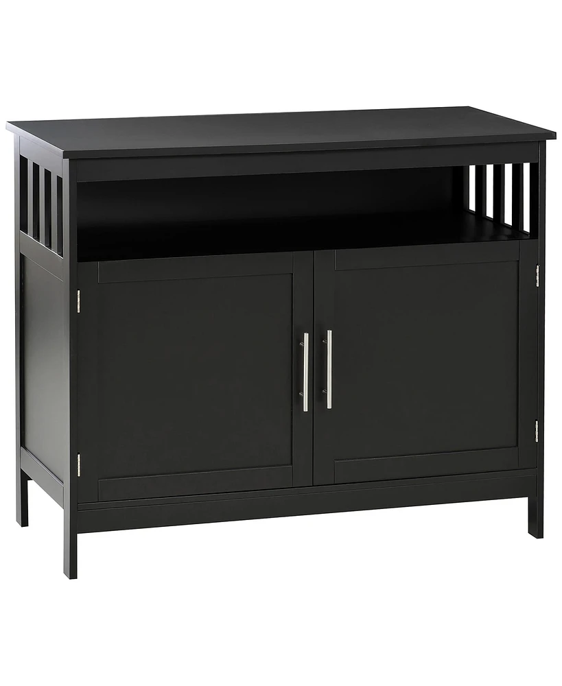 Simplie Fun Modern Black Sideboard Buffet Cabinet with 2-Level Shelf