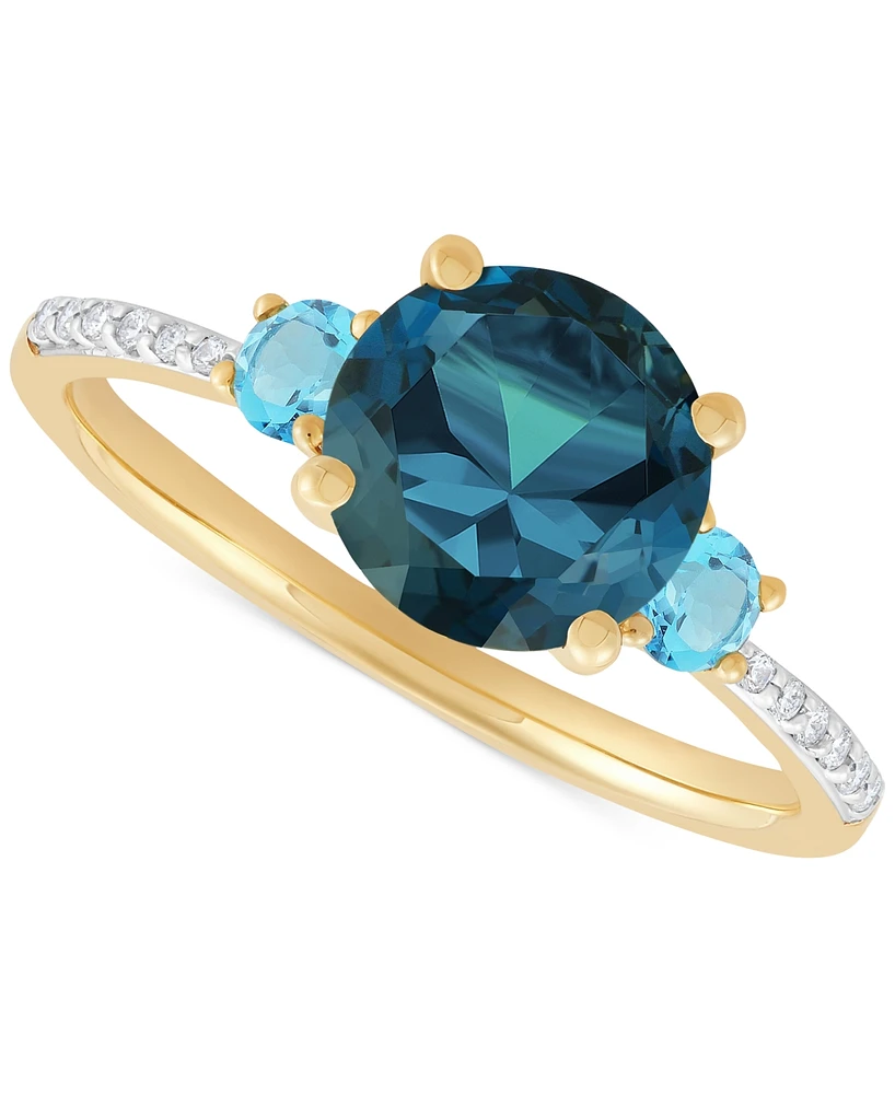 London Blue Topaz (2-1/3 ct. t.w.), Swiss Blue Topaz (1/3 ct. t.w.) & Diamond (1/20 ct. t.w.) Ring in 14k Gold