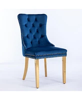 Simplie Fun Modern Velvet Dining Chairs, Set of 2, Blue/Gold