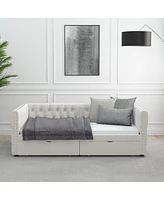 Velvet upholstered twin daybed with drawers