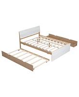 Simplie Fun Modern Full Bed Frame With Twin Size Trundle And 2 Drawers For White High Gloss With Light Oak Color