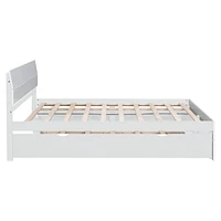 Modern Full Bed Frame with Twin Trundle, 2 Drawers - White Gloss & Washed White