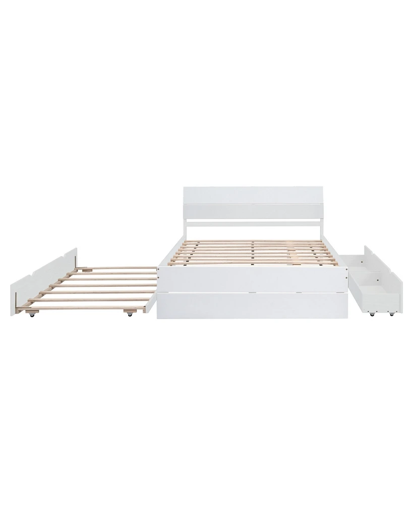 Simplie Fun Modern Full Bed Frame with Twin Trundle, 2 Drawers - White Gloss & Washed White