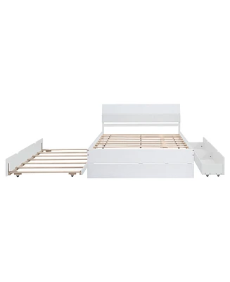 Simplie Fun Modern Full Bed Frame with Twin Trundle, 2 Drawers - White Gloss & Washed White
