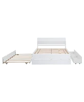 Simplie Fun Modern Full Bed Frame with Twin Trundle, 2 Drawers - White Gloss & Washed White