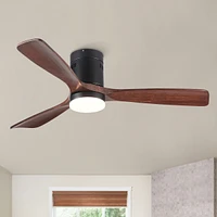 Streamdale Furniture Semi Flush Ceiling Fan With Integrated Led Light In Solid Wood Blade