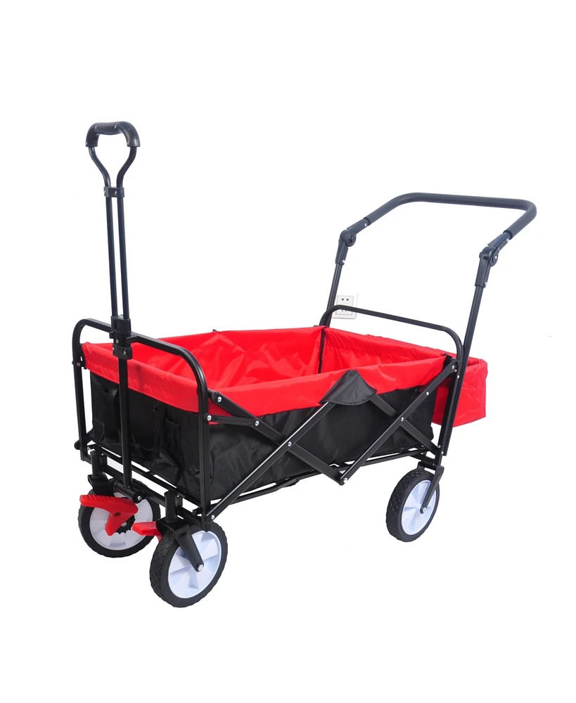 Simplie Fun Folding Outdoor Utility Wagon with Drink Holder