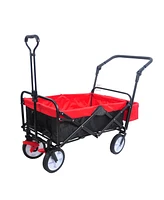 Simplie Fun Folding Outdoor Utility Wagon with Drink Holder