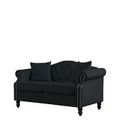 Streamdale Furniture 57" Black Velvet Chesterfield Sofa with Rolled Arms & Nailhead, 2 Seater