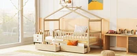 Twin Size Wooden House Bed With Two Drawers