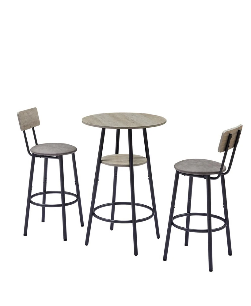 Simplie Fun Round Barstool Set With Shelf, Upholstered Stool With Backrest, 23.62" W X 23.62" D X 35.43"