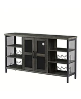 Simplie Fun Industrial Wine Bar Cabinet, Liquor Storage Credenza