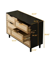 Streamdale Furniture 6 Drawers Rattan Dresser Rattan Drawer, Bedroom