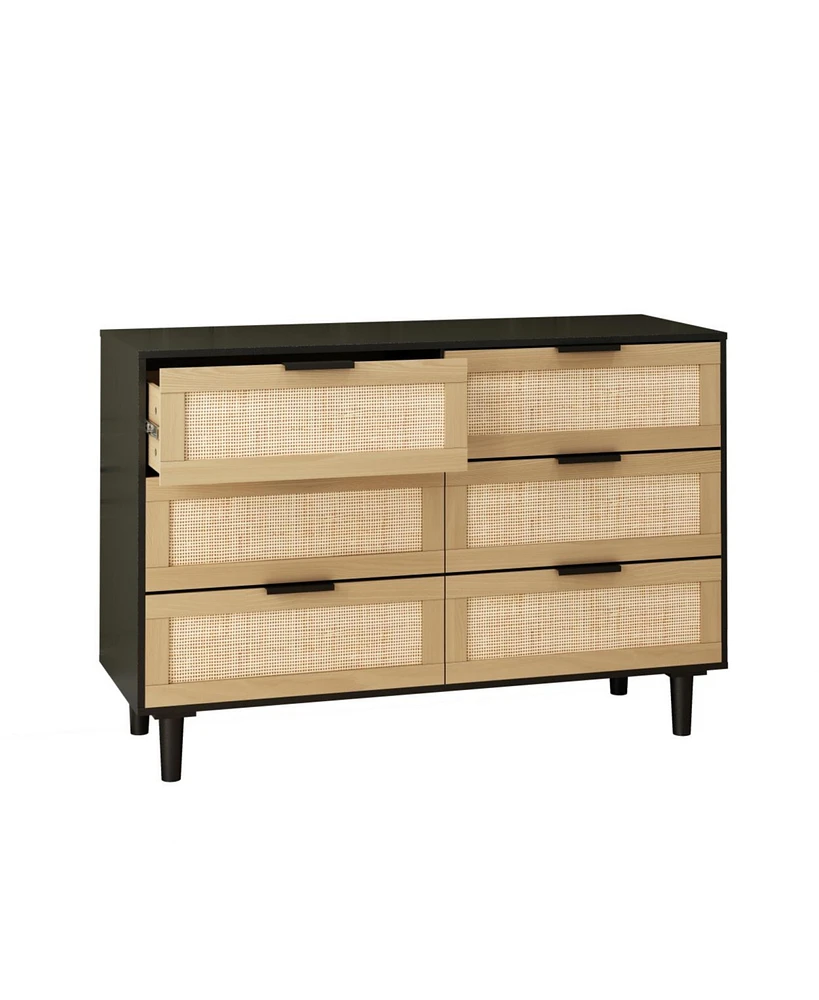 Simplie Fun 6 Drawers Rattan Dresser Rattan Drawer, Bedroom