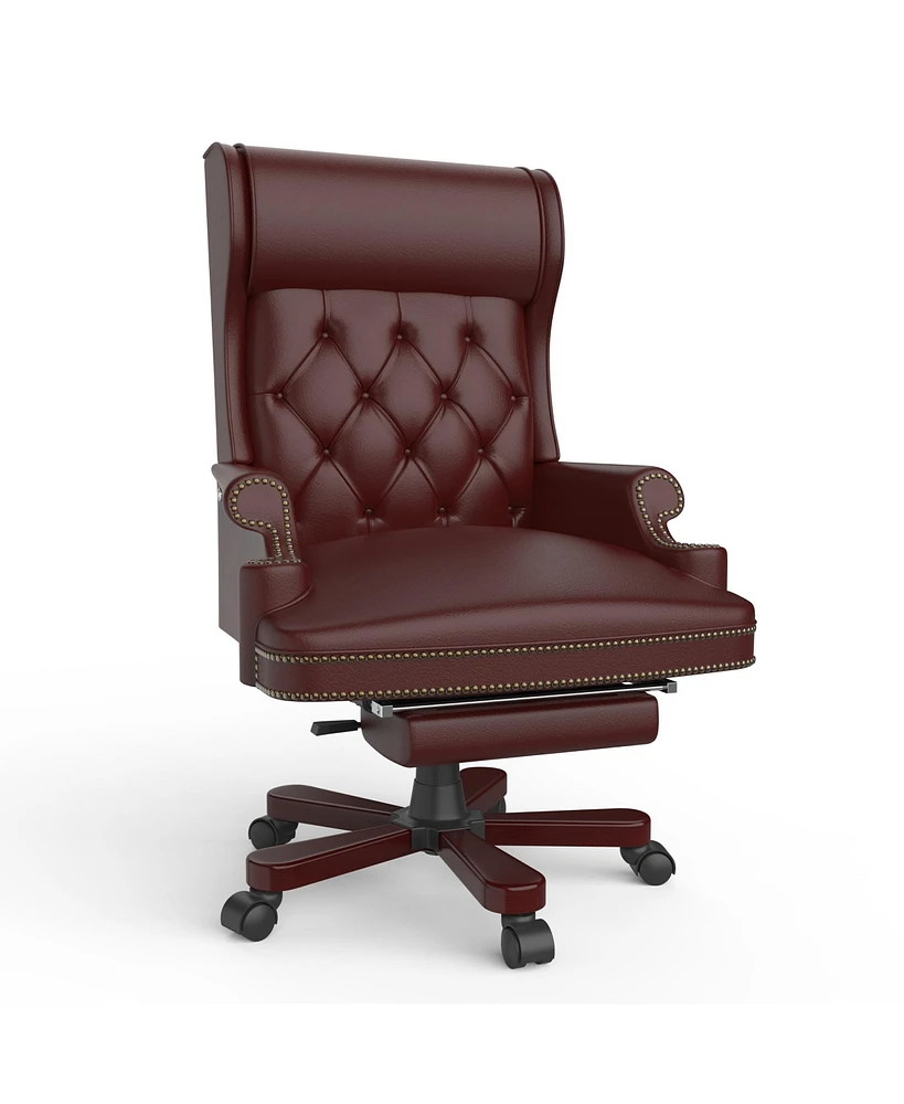 Streamdale Furniture Burgundy Ergonomic Executive Office Chair with Footstool