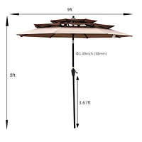 Outdoor Patio Umbrella - 9Ft with Crank, Tilt, and Vents