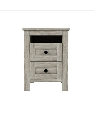 Simplie Fun Farmhouse Gray Nightstand with Storage Cabinet