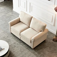 Linen Fabric Upholstery With Storage Loveseat (Beige)