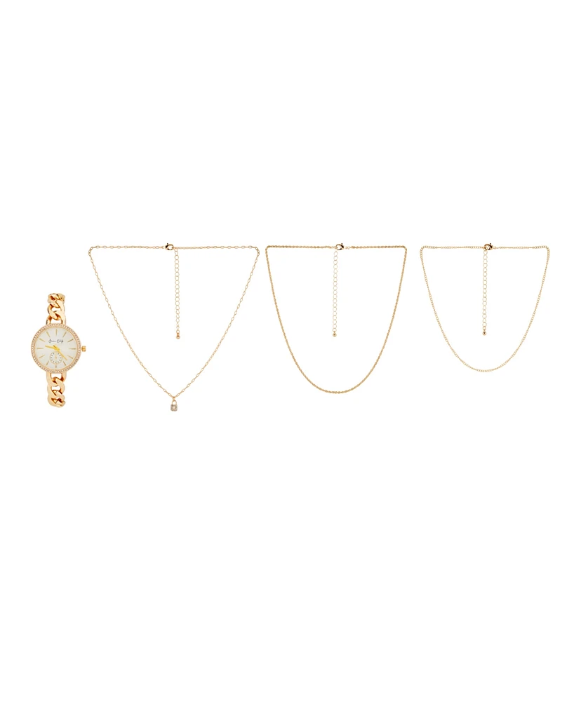 Jessica Carlyle Women's Gold-Tone Bracelet Watch 34mm & 3-Pc. Necklace Gift Set