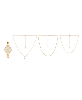 Jessica Carlyle Women's Gold-Tone Bracelet Watch 34mm & 3-Pc. Necklace Gift Set