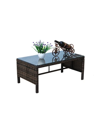 Simplie Fun Outdoor Patio Furniture 1 Coffee Table With Clear Tempered Glass