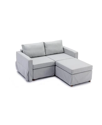 Simplie Fun 2-Piece Sectional Sofa Set with Ottoman, Light Grey