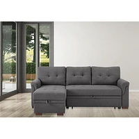 Streamdale Furniture Destiny Dark Gray Linen Reversible Sleeper Sectional Sofa With Storage Chaise