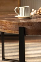 33.86"Modern Retro Splicing Round Coffee Table, Fir Wood Table Top With Black Cross Legs Base