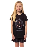 Wednesday Girls' Addams Striped Sleep Pajama Set Shorts and Shirt Kids