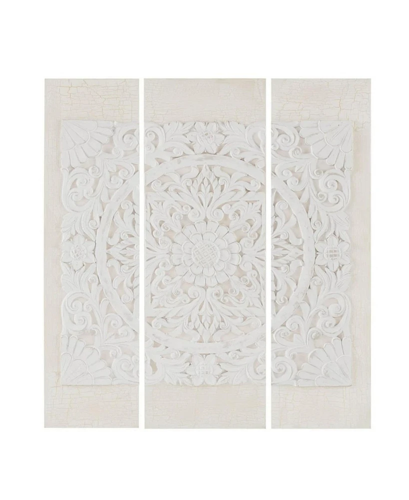 Simplie Fun White Mandala Triptych 3-Piece Dimensional Resin Canvas Wall Art Set