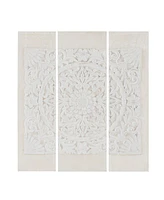 Simplie Fun White Mandala Triptych 3-Piece Dimensional Resin Canvas Wall Art Set