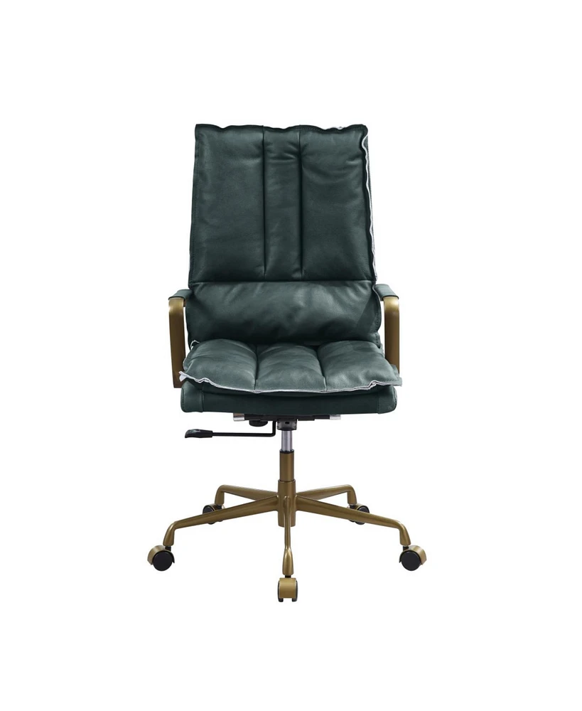 Simplie Fun Tinzud Office Chair In Dark Green Top Grain Leather