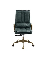 Simplie Fun Tinzud Office Chair In Dark Green Top Grain Leather